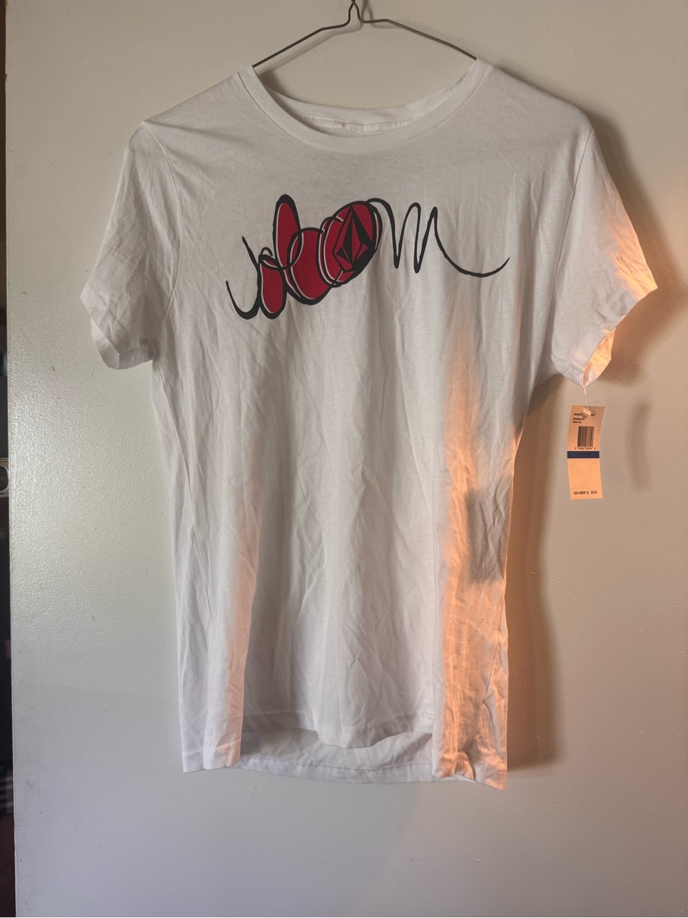 Volcom White Short Sleeve Tee with Red and Black Graphic